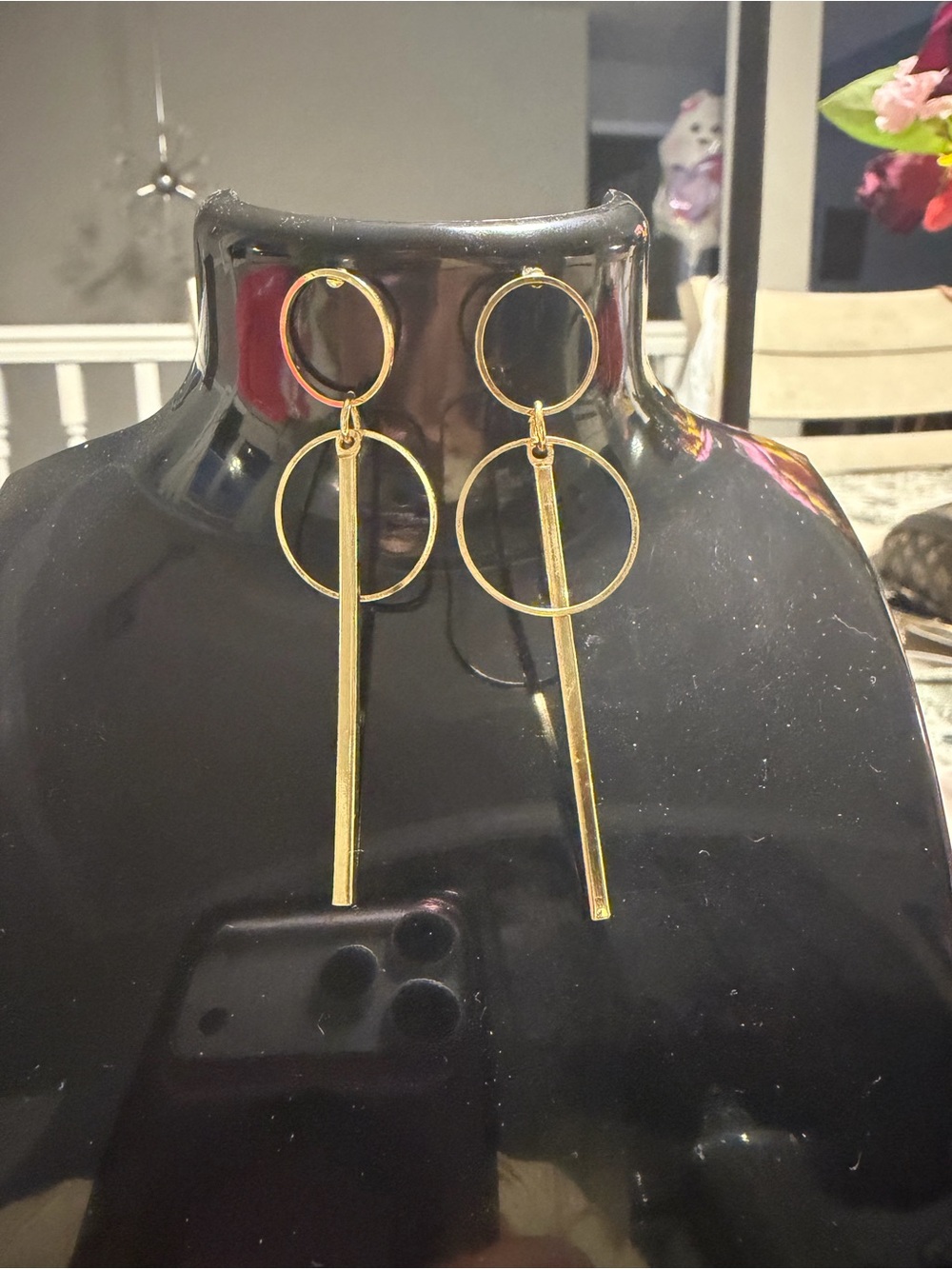 Gold Double Circle Drop Earrings - Contemporary Women's Jewelry